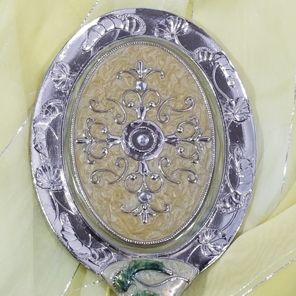 Jeweled Hand Held Vanity Mirror Ornate EUC